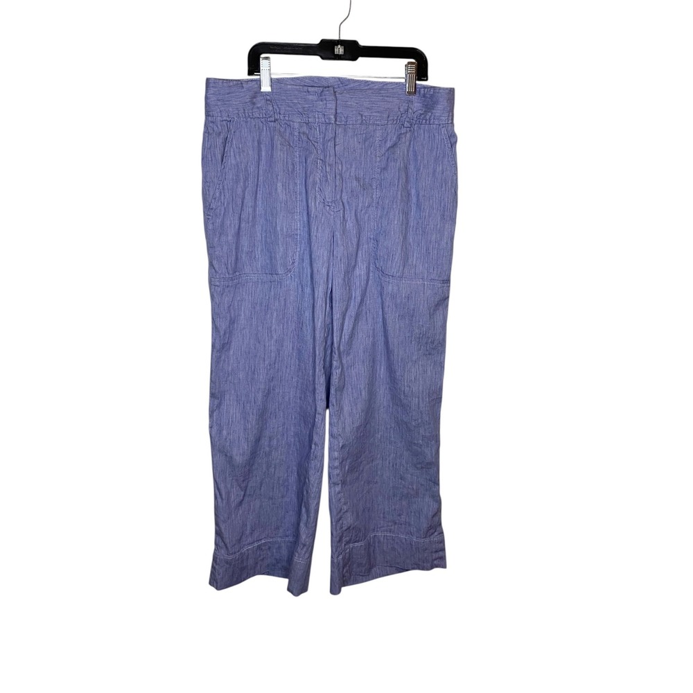 Trenery Blue French Linen Blend Wide Leg Cropped Capri Pants Sz 10 AU 6 US Women